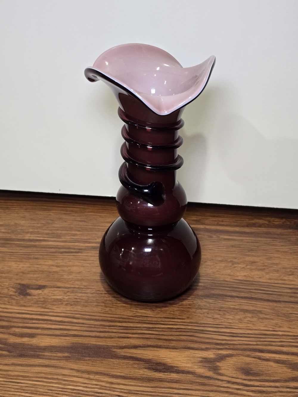 Vintage Art Deco Tango Glass Bud Vase Amethyst Purple Pink Ruffled Rim